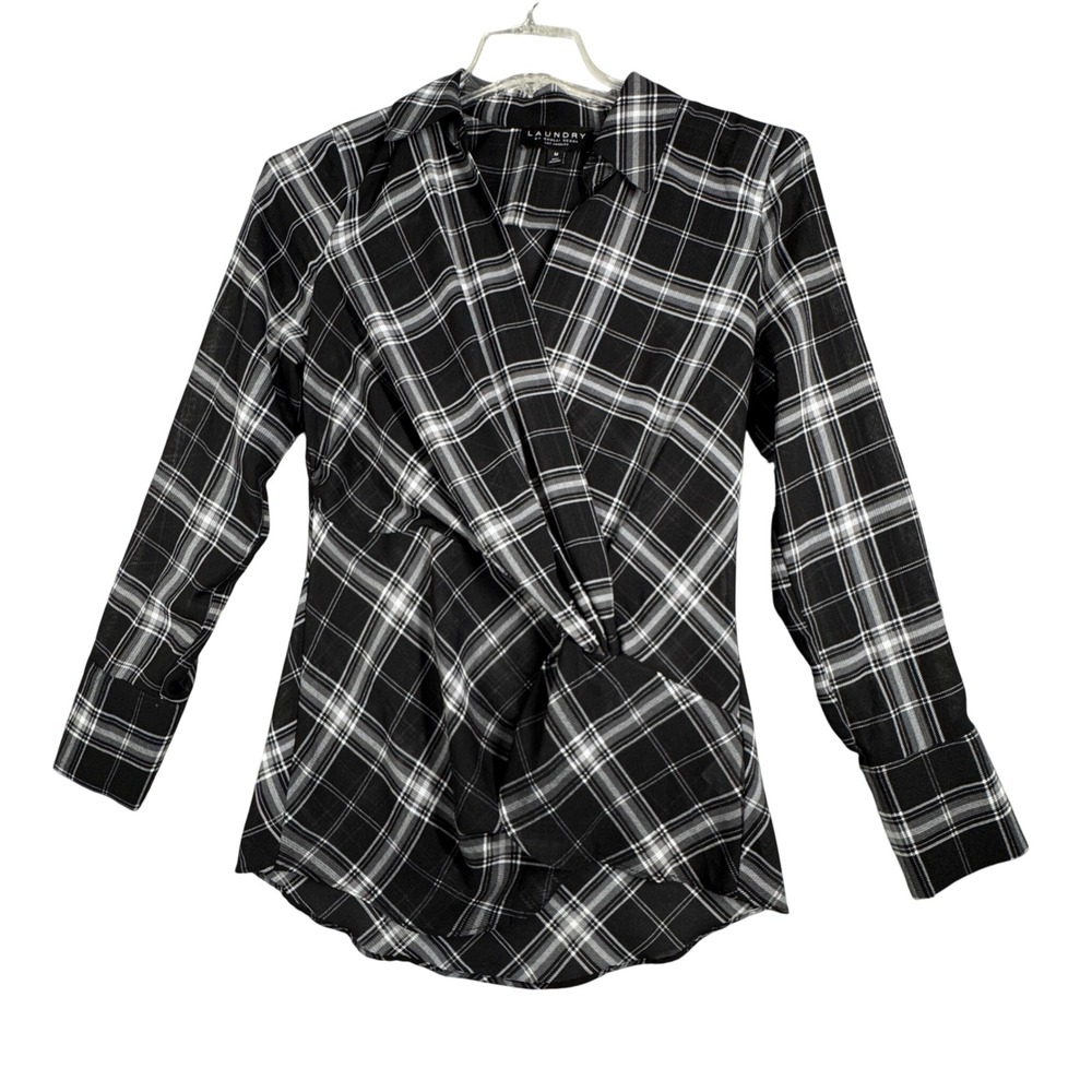 Laundry by Shelli Segal Blouse Plaid Twist Front Long Sleeve Top Size Medium